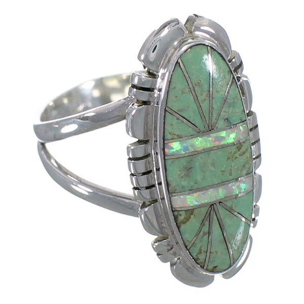 Opal And Turquoise Inlay Silver Jewelry Ring Size 8-1/4 AX52664