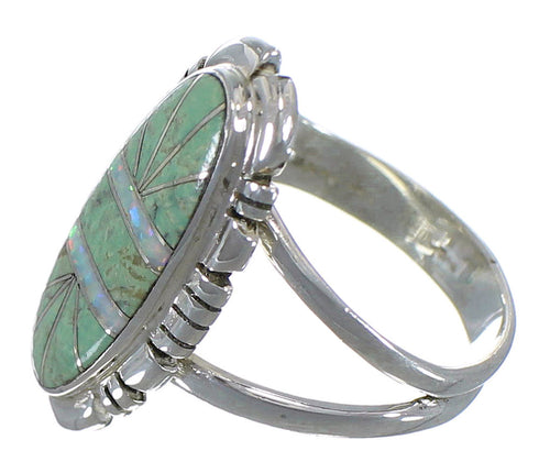 Opal And Turquoise Inlay Silver Jewelry Ring Size 8-1/4 AX52664
