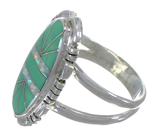 Southwestern Turquoise Opal Inlay Jewelry Silver Ring Size 5-1/2 AX52739
