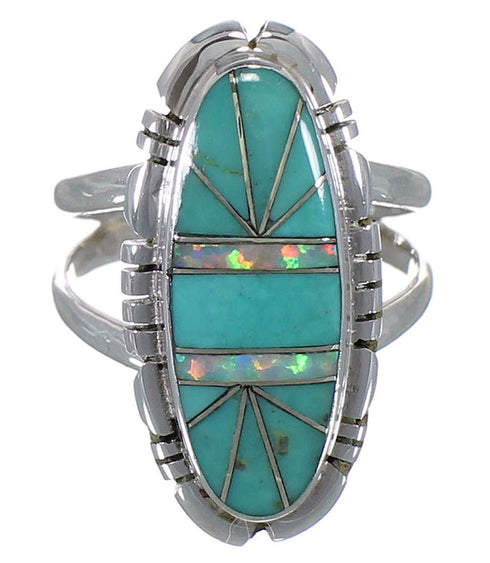 Sterling Silver Opal Turquoise Southwest Jewelry Ring Size 6-1/4 AX52749