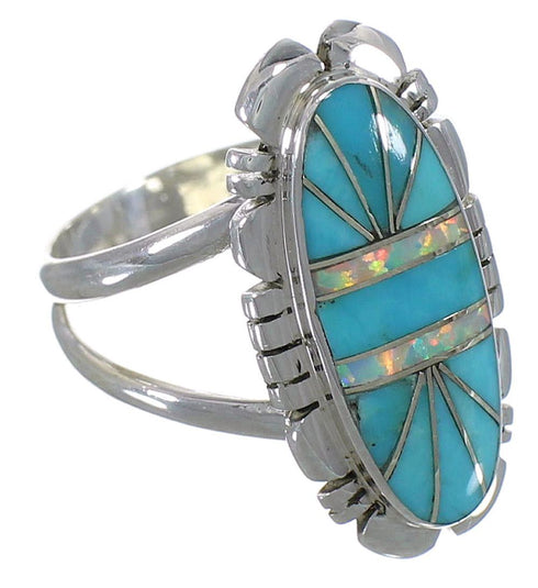 Opal Turquoise Inlay Silver Southwest Ring Size 5-3/4 AX52761