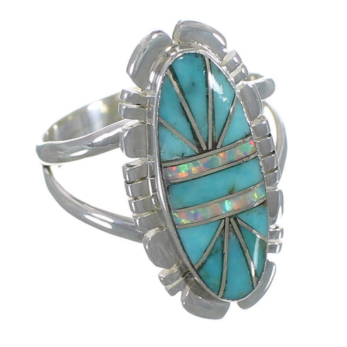 Turquoise And Opal Silver Southwestern Ring Size 7-1/2 AX52830