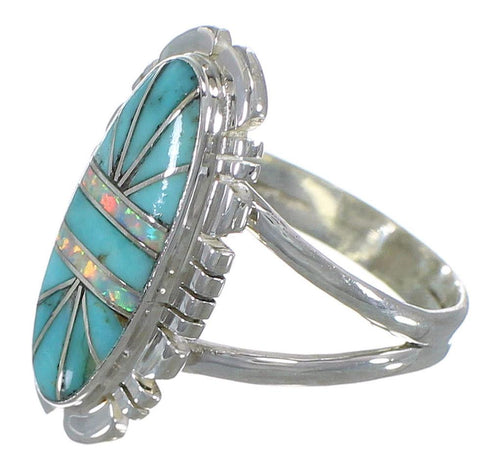 Turquoise And Opal Silver Southwestern Ring Size 7-1/2 AX52830