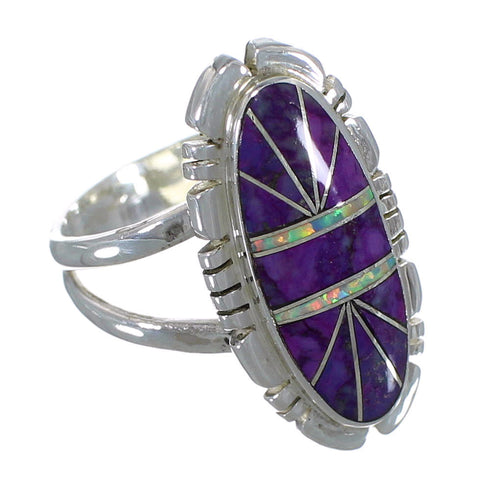 Magenta Turquoise And Opal Inlay Sterling Silver Ring Size 5 AX52907