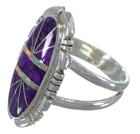 Magenta Turquoise And Opal Inlay Sterling Silver Ring Size 5 AX52907