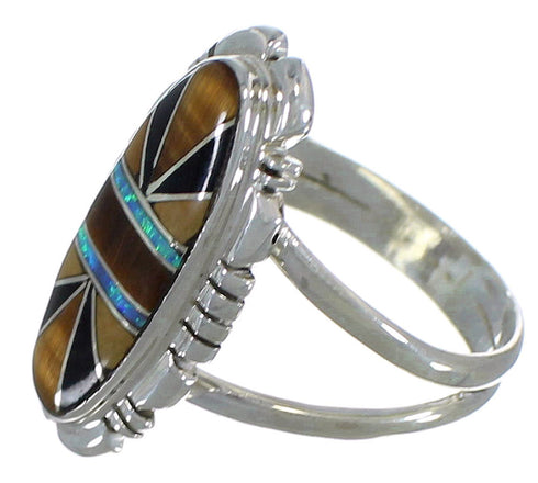 Southwestern Multicolor Sterling Silver Ring Size 7-1/2 AX52949