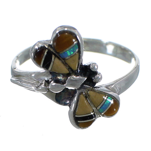Multicolor Inlay Dragonfly Sterling Silver Ring Size 8-1/4 EX44679