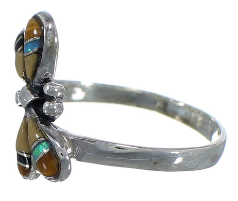 Multicolor Inlay Dragonfly Sterling Silver Ring Size 8-1/4 EX44679