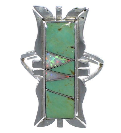 Turquoise And Opal Inlay Sterling Silver Ring Size 6-1/4 AX53636