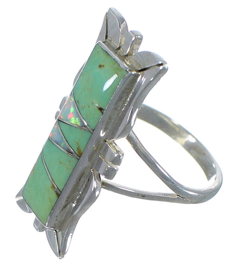 Turquoise And Opal Inlay Sterling Silver Ring Size 6-1/4 AX53636