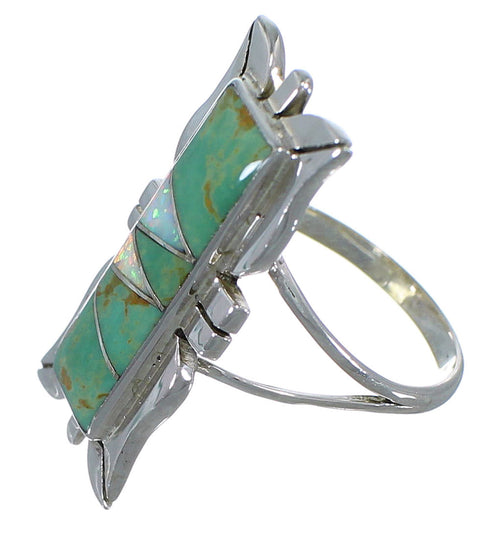Southwest Turquoise And Opal Inlay Silver Ring Size 5-3/4 AX53642