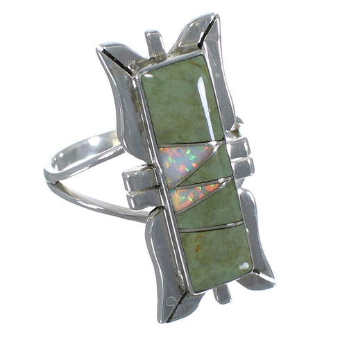 Southwest Turquoise And Opal Silver Ring Size 6-3/4 AX53657