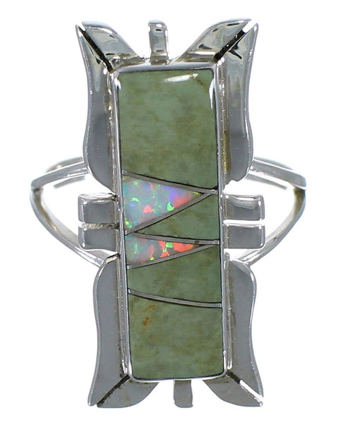 Southwest Turquoise And Opal Silver Ring Size 6-3/4 AX53657