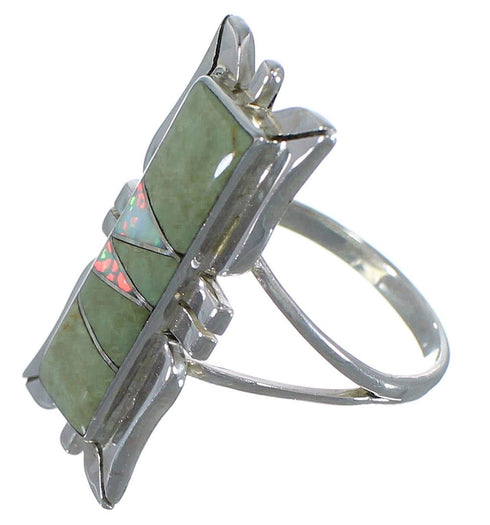 Southwest Turquoise And Opal Silver Ring Size 6-3/4 AX53657