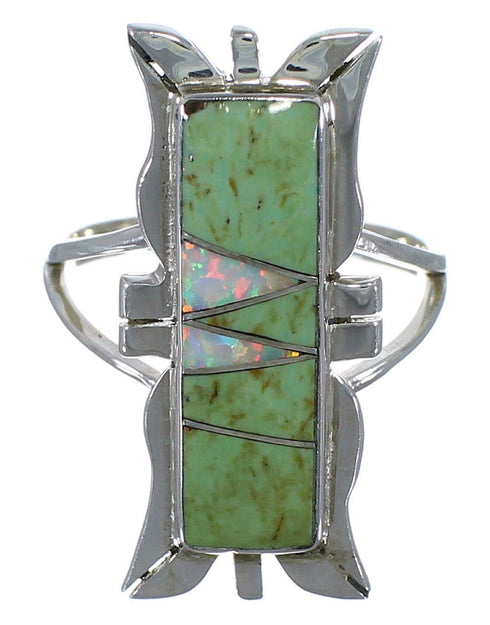 Opal And Turquoise Inlay Sterling Silver Ring Size 6 AX53666