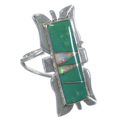 Opal And Turquoise Inlay Genuine Sterling Silver Ring Size 7-3/4 AX53671