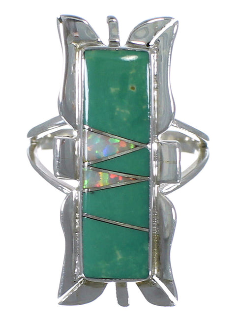 Opal And Turquoise Inlay Genuine Sterling Silver Ring Size 7-3/4 AX53671