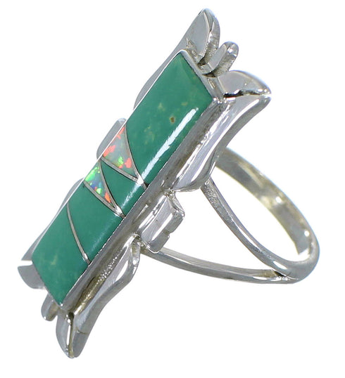 Opal And Turquoise Inlay Genuine Sterling Silver Ring Size 7-3/4 AX53671