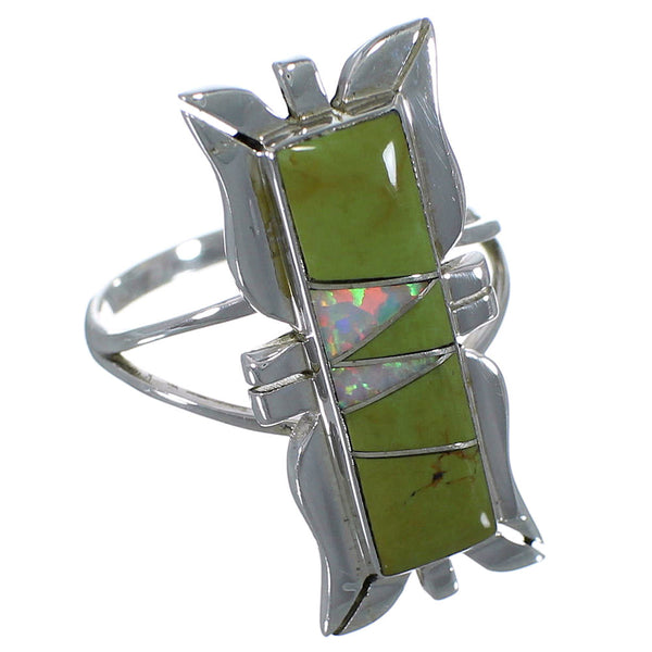 Opal And Turquoise Southwestern Silver Ring Size 7-3/4 AX53679