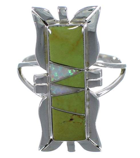 Opal And Turquoise Southwestern Silver Ring Size 7-3/4 AX53679