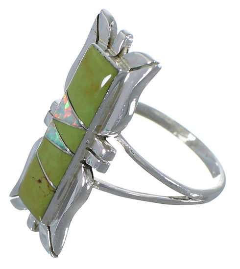 Opal And Turquoise Southwestern Silver Ring Size 7-3/4 AX53679