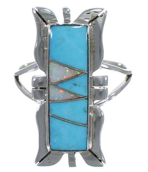 Southwest Turquoise And Opal Silver Ring Size 7-3/4 AX53680