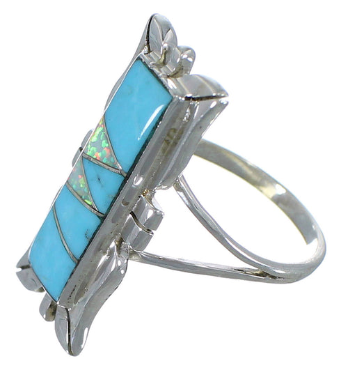 Southwest Turquoise And Opal Silver Ring Size 7-3/4 AX53680