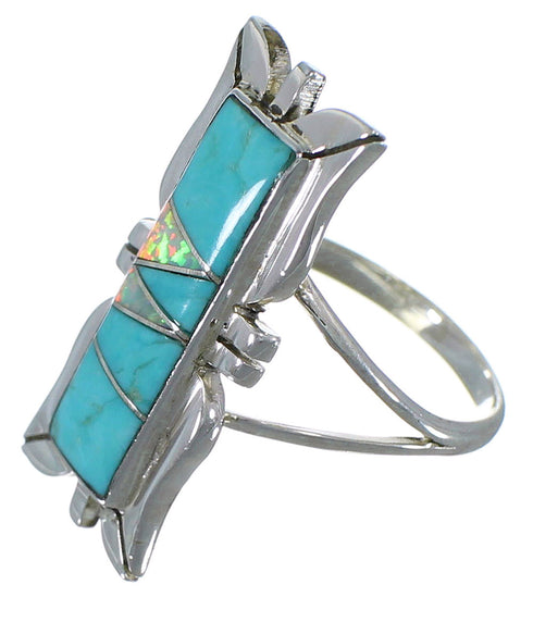 Opal And Turquoise Inlay Silver Jewelry Ring Size 6-1/2 AX53830
