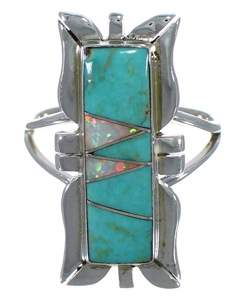 Sterling Silver Opal And Turquoise Inlay Ring Size 7-1/4 AX53848