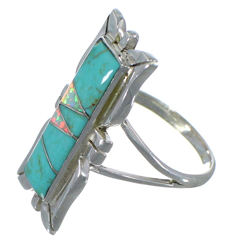 Sterling Silver Opal And Turquoise Inlay Ring Size 7-1/4 AX53848