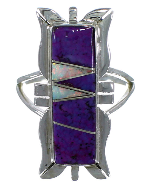 Magenta Turquoise And Opal Inlay Sterling Silver Ring Size 6 AX53878