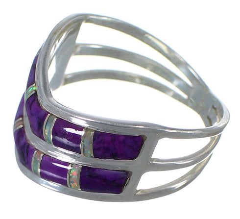 Silver Southwest Magenta Turquoise And Opal Ring Size 4-3/4 AX54019