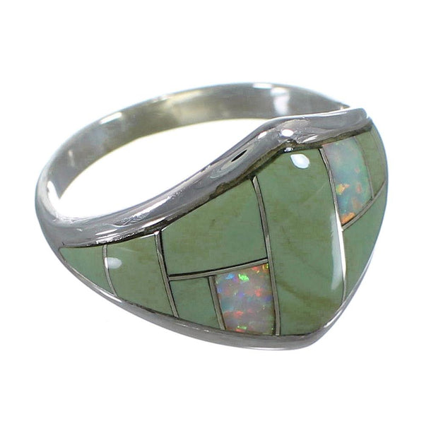Southwest Opal And Turquoise Inlay Silver Ring Size 8-1/4 AX52352