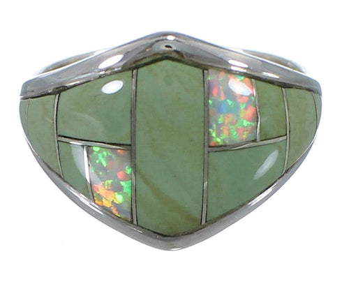 Southwest Opal And Turquoise Inlay Silver Ring Size 8-1/4 AX52352