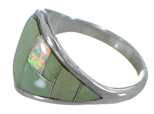 Southwest Opal And Turquoise Inlay Silver Ring Size 8-1/4 AX52352