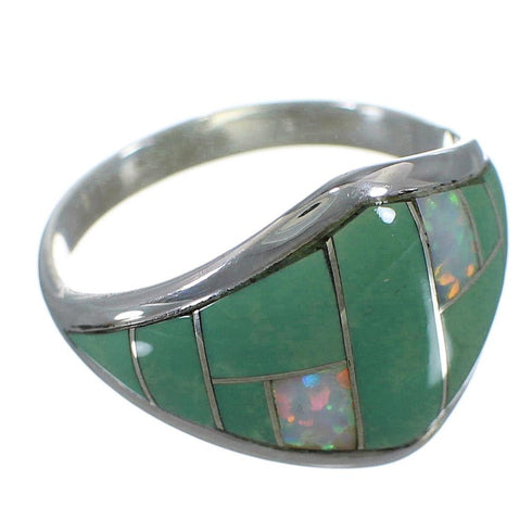 Sterling Silver Turquoise And Opal Inlay Ring Size 7-3/4 AX52400