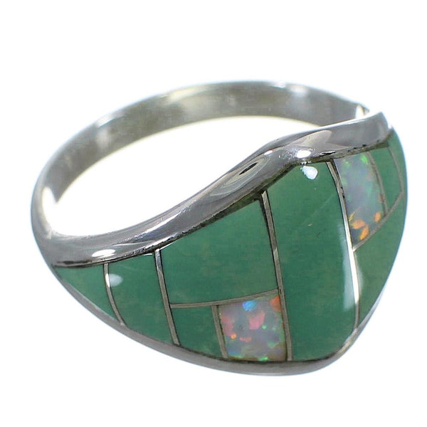 Sterling Silver Turquoise And Opal Inlay Ring Size 7-3/4 AX52400