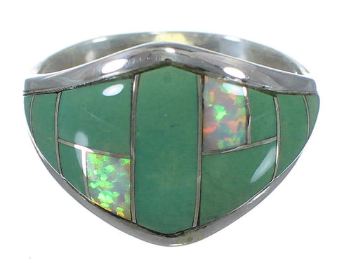 Sterling Silver Turquoise And Opal Inlay Ring Size 7-3/4 AX52400