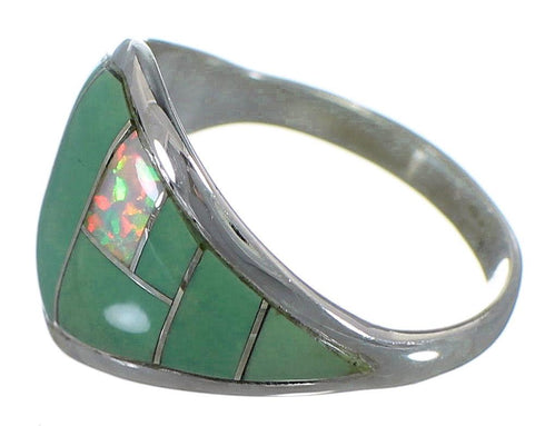 Sterling Silver Turquoise And Opal Inlay Ring Size 7-3/4 AX52400
