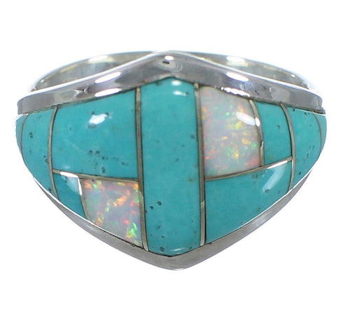 Genuine Sterling Silver Opal And Turquoise Ring Size 8-1/4 AX52405