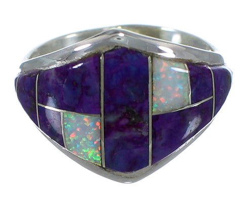 Southwest Magenta Turquoise And Opal Silver Ring Size 6-1/4 AX52461