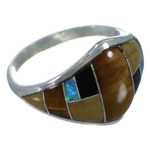 Multicolor Inlay Jewelry Sterling Silver Ring Size 8 AX52470