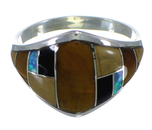 Southwestern Multicolor Inlay Sterling Silver Ring Size 5-1/4 AX52495