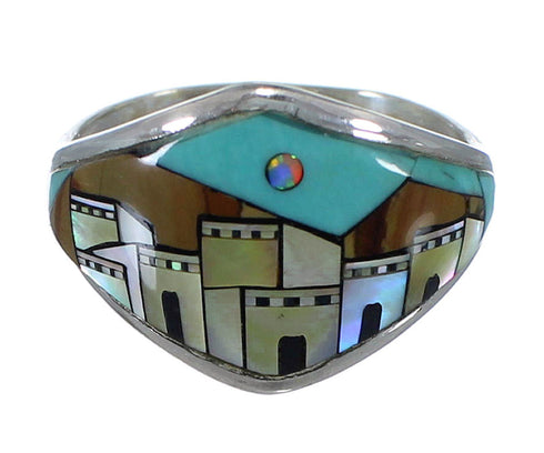 Multicolor Silver Native American Village Design Ring Size 4-3/4 AX52555
