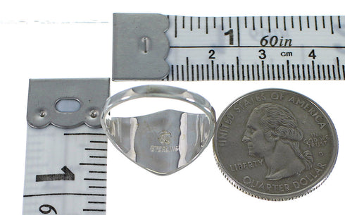 Silver Native American Village Design Multicolor Inlay Ring Size 7-1/4 AX52559