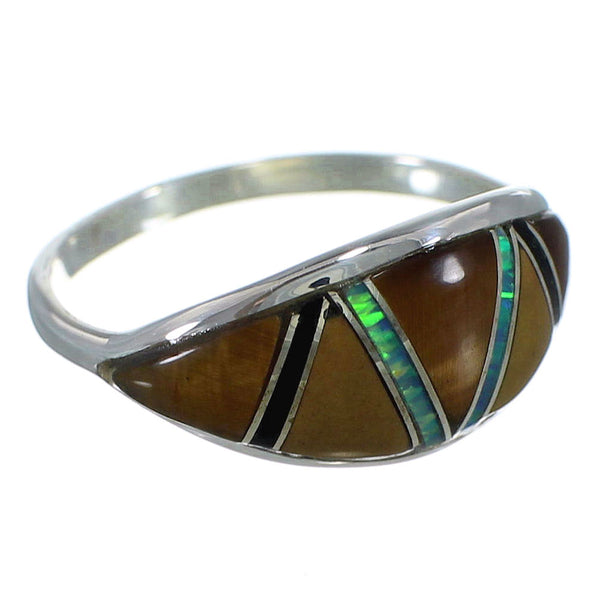 Multicolor Inlay Sterling Silver Ring Size 7-1/2 AX52446