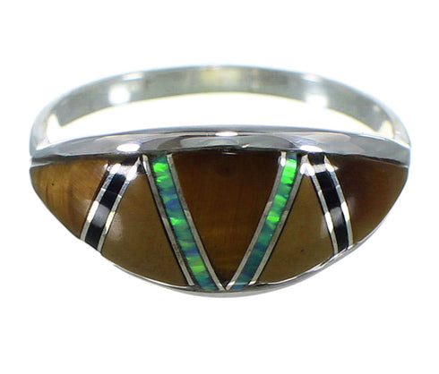 Genuine Sterling Silver Multicolor Inlay Ring Size 5-1/4 AX52282