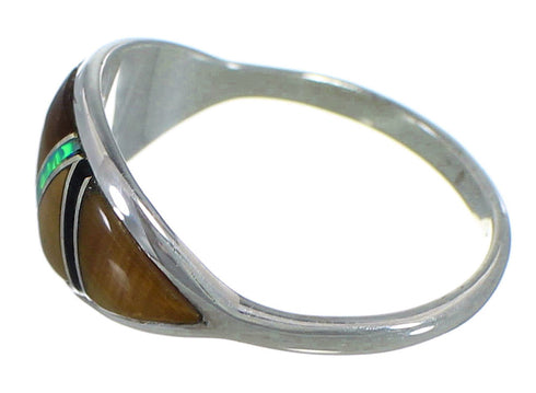 Genuine Sterling Silver Multicolor Inlay Ring Size 5-1/4 AX52282
