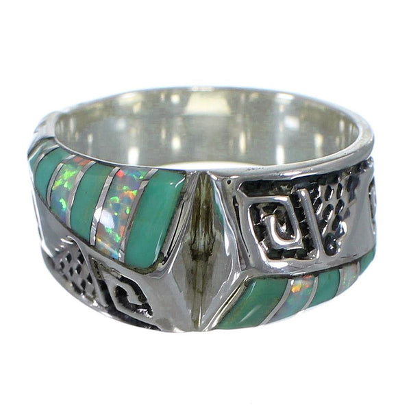 Authentic Sterling Silver Turquoise Opal Water Wave Ring Size 5-3/4 EX56531