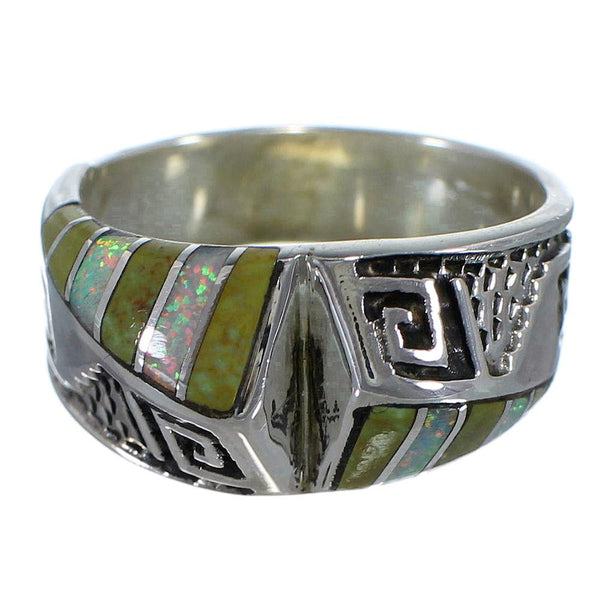 Turquoise Opal Inlay Water Wave Sterling Silver Ring Size 6-1/2 EX56544